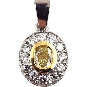 18K White & Yellow Gold Yellow White Diamond Halo Drop Pendant #19038